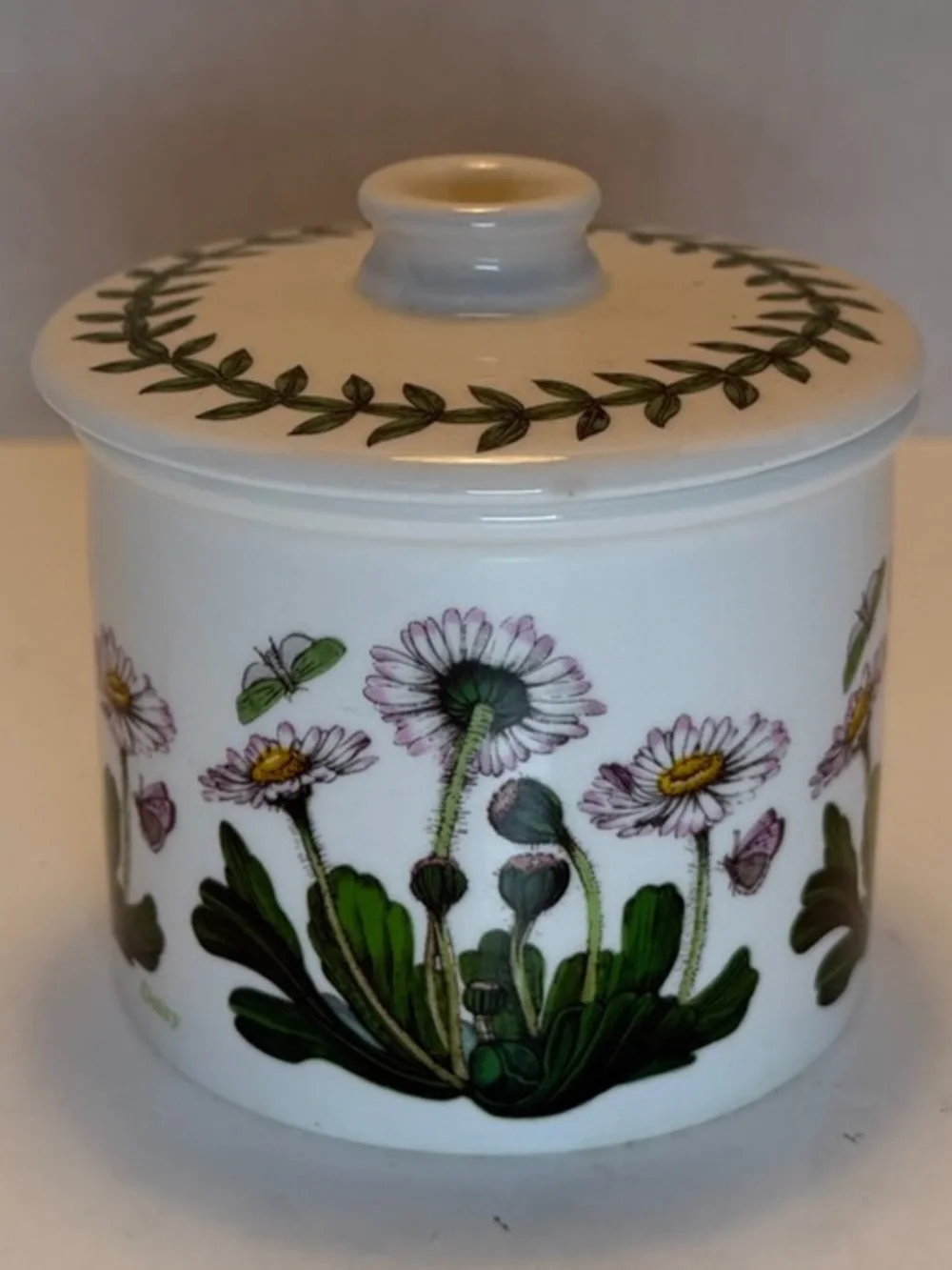 Portmerion Botanic Garden Daisy Sugar Bowl with Lid, Drum Shaped